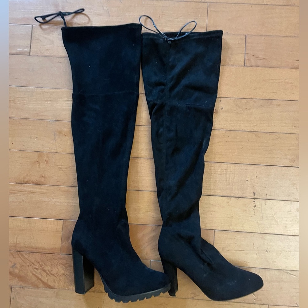 Women's Black Over-the-Knee Block Heel Boots